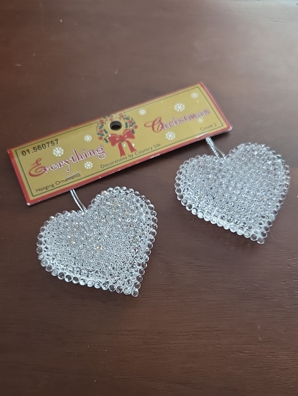 Clear Glitter Heart Oranament, Set Of 2